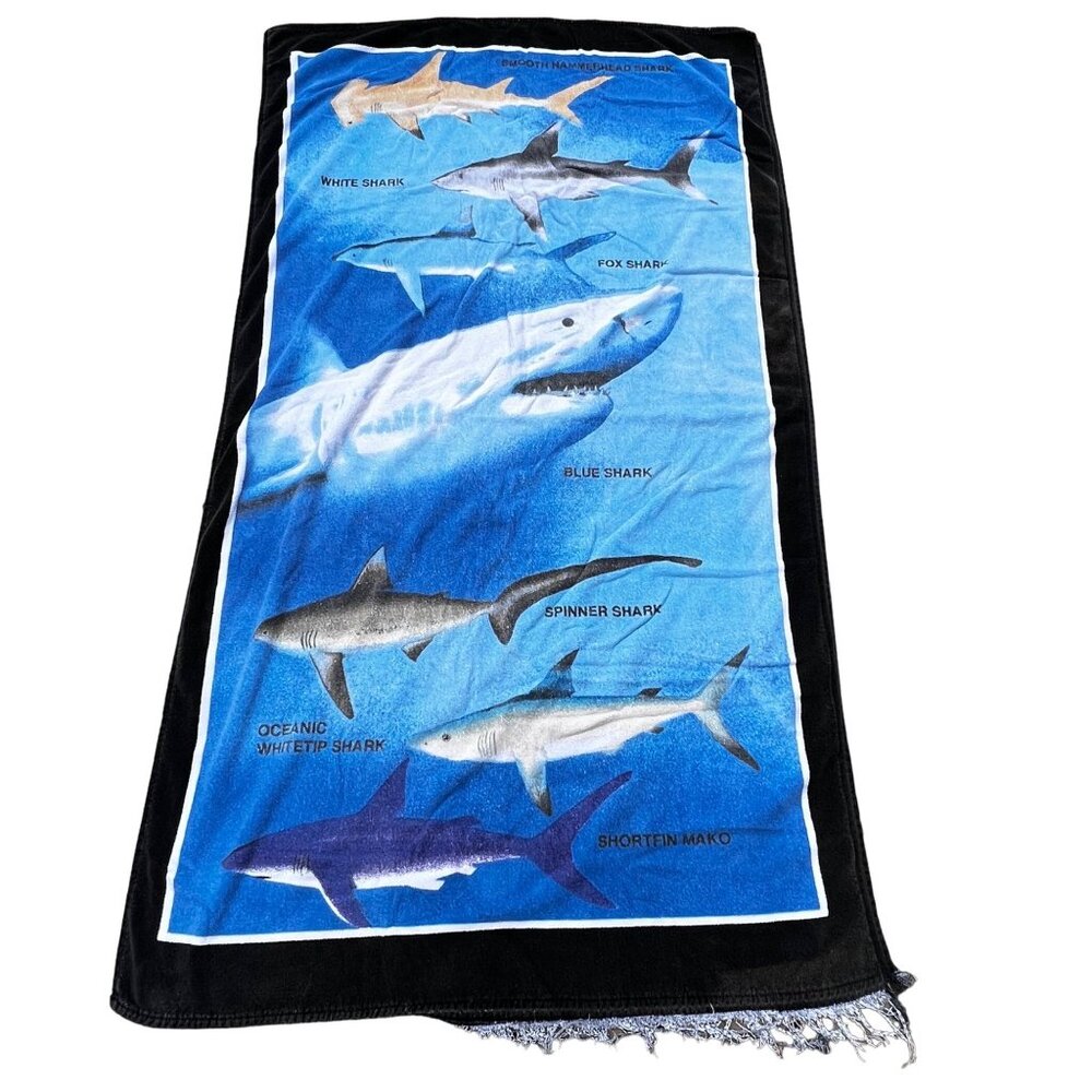 Vintage Kaufman Shark Beach Towel Blue Ocean Blue Whitetip Spinner Fox